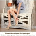 thumbnail image 6 of Hall Tree with Bench and Shoe Storage, 5-in-1 Entryway Bench with Coat Rack, 10 Shoe Cubbies & 9 Coat Hooks, Barn Door & Adjustable Shelf (Vintage White), 6 of 8