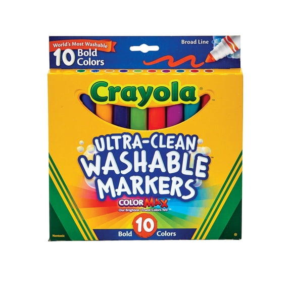 Crayola Broad Line Ultra Clean Washable Markers (10ct), Back to School Supplies, Classroom Essentials, Gifts for Kids and Teachers, Ages 3