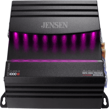 JENSEN XDA94RB Class D 4 Channel Bridgeable Amplifier with 80 Watts x 4 RMS and 1000 Watts Peak Power and RGB Illumination & System Control via Bluetooth App, Black