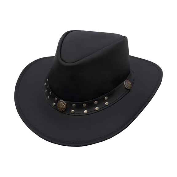 Dream Apparel Black Leather Cowboy Western Hat for Men and Woman Felt Studded Steampunk Hat Halloween Costume