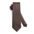 thumbnail image 3 of HISDERN Brown Ties for Men Classic Plaid Necktie Handkerchief Cufflinks Tie Clip Wedding Business, 3 of 9