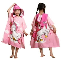Toddler Bath Towel Age 3 4 5 6 7 8 Soft Swim Cover-ups for  3 to 8 Years Kids Big Girls' Pink Unicorn Hooded Bath Beach Poncho Towel