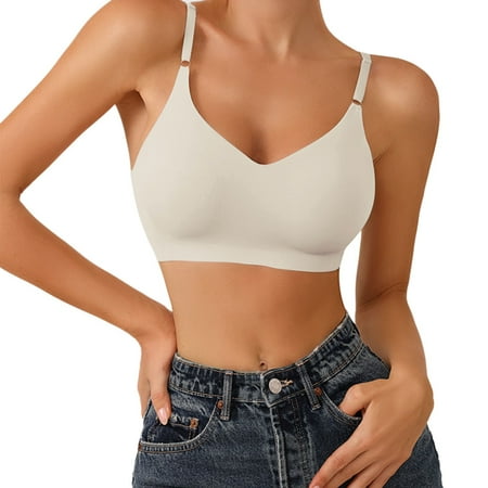 Hontri Bra Womens Comfort Lightly Lined Seamless Wireless Triangle Bralette Bra White L
