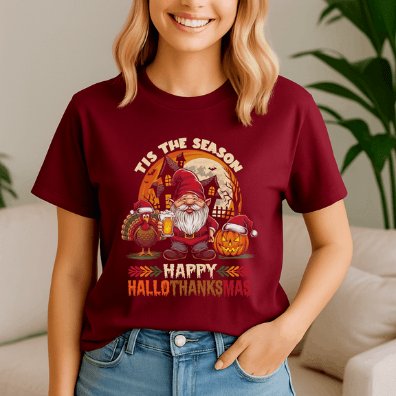Happy Hallothanksmas Tshirt, Halloween Thanksgiving Christmas Shirt, Holiday Season Tee, Turkey Gift, Vintage Ghost ,Merry Christmas