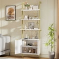 thumbnail image 3 of VEANERWOOD Fluted 5-Tier 71"H Industrial Bookshelf with Storage Cabinet & Sturdy Metal Frame,Narrow Bookcase for Living Room,Bedroom,Home Office, White, 3 of 9