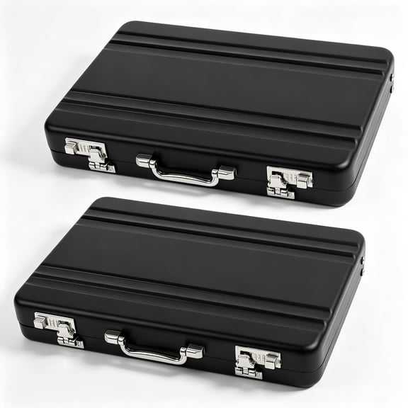 2Pcs Mini Briefcase Metal Business Card Case, Aluminum, Black, Professional Accessory for Business Attire and Travel