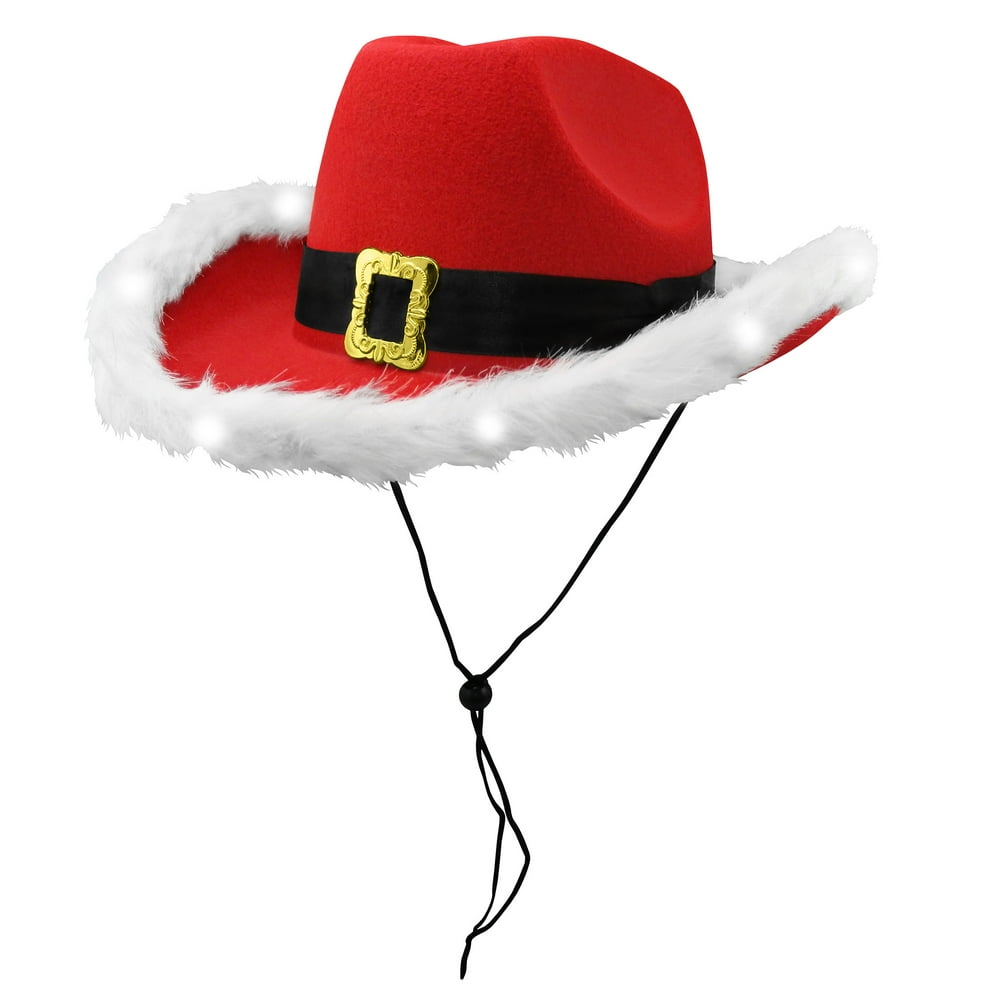Unisex Light Up LED Red & White Santa Claus Christmas Cowboy Hat