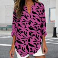 thumbnail image 2 of KALE Long Sleeve Shirts for Women Collared Boho Tops 3/4 Floral Blouses Casual Vintage Graphic Loose Pullover Beach Vacation Clothes Purple M, 2 of 5