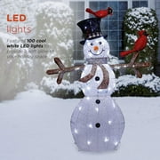 Alpine Corporation 74 (Over 6 Feet Tall) Outdoor Mesh Snowman Yard Decor with Red Birds and 100 Cool White LED Lights, Christmas Holiday Lighted Sculpture