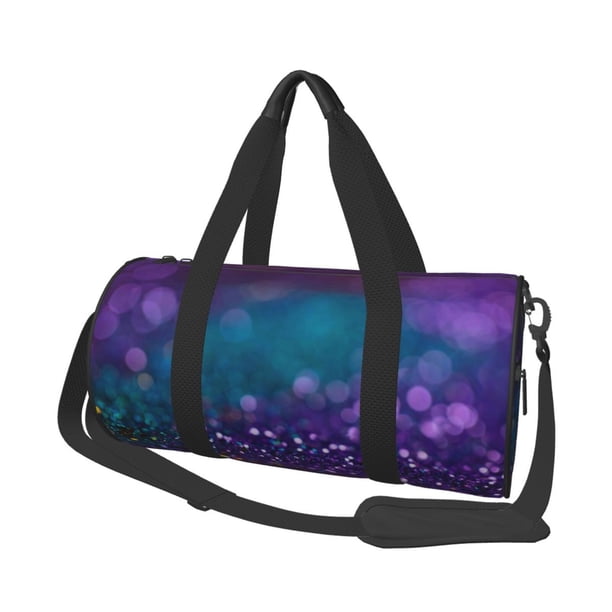 Balery Purple and Green Glitter Bolsa de Gimnasio para Mujeres y Hombres, Bolsa de Viaje Impermeable, Bolsa de Fin de Semana con Compartimento para Zapatos y Bolsillo Húmedo
