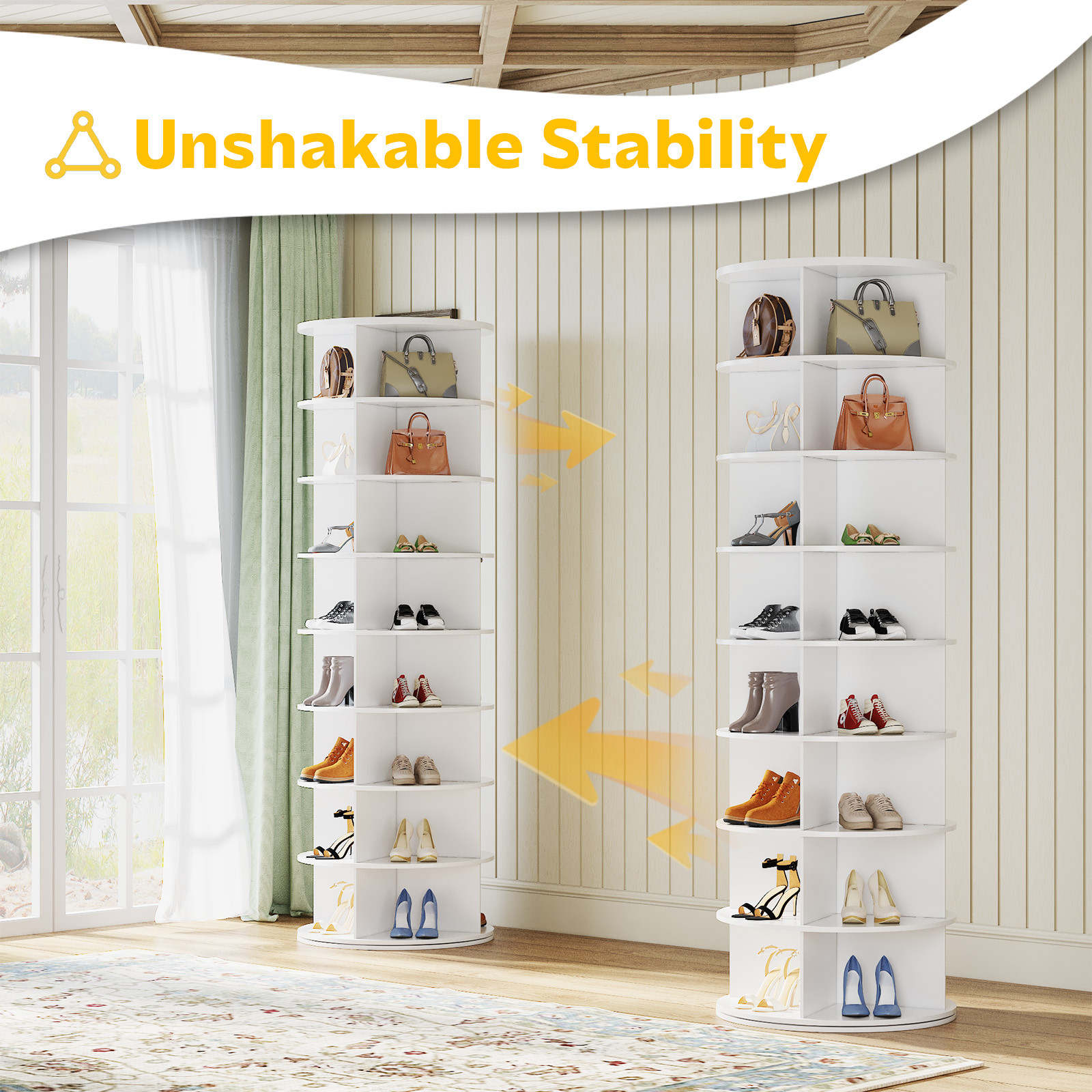 AECOJOY 8-Tier Rotating Shoe Rack, 360° Spinning Organizer for Closet Storage, White