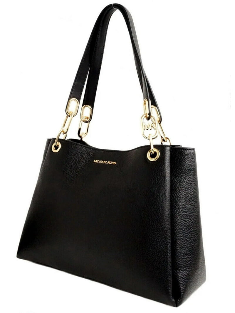 【美品】mowl Triarch Michael Kors Black Pebbled Leather Trisha Large Tote with Triple