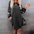 thumbnail image 4 of Pompotops Women Casual O-Neck Solid Splicing Long Sleeve Hedging Pocket Dress, 4 of 9