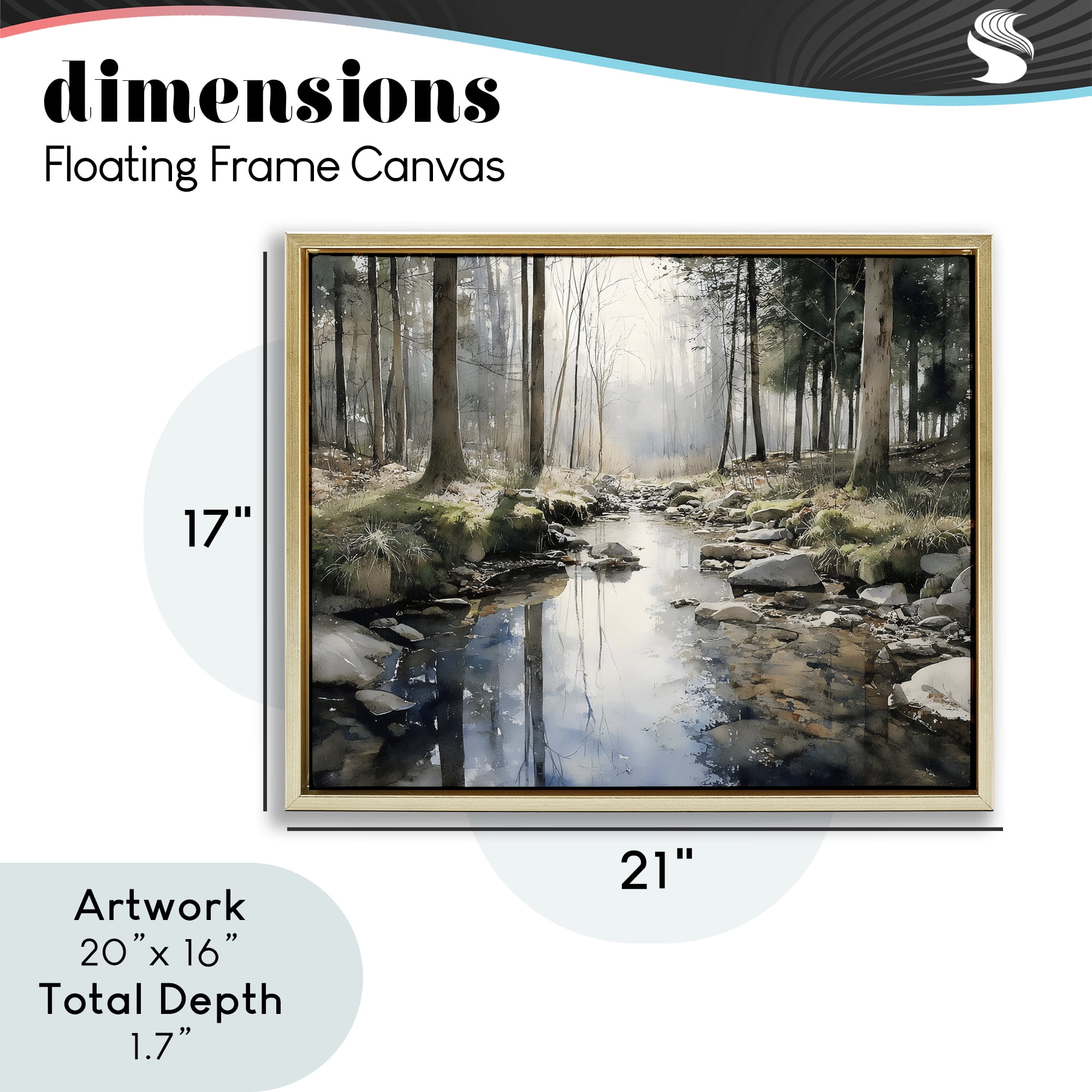 Stupell Industries Rock Creek in Morning Mist Gold Framed Floater Canvas Wall Art, design by Franklyn Gregory