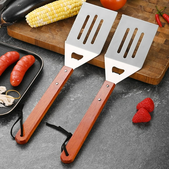 Qiopertar Spatule anti - adhésive spatule de friture de barbecue en acier inoxydable avec ouvre - bouteille Home spatule de barbecue extérieure deux en un barbecue spatule