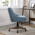 thumbnail image 6 of Swivel Home Office Chair, Height Adjustable Desk Chair with Button Tufted Back & Solid Wood Feet Fabric Padded Computer Task Chair Accent Chair for Small Space, Living Room, Studying, Blue, 6 of 7