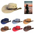 thumbnail image 2 of Handmade Cowboy Hat Wide Brim Hat with Bull Horn Belt for Women Men Dress-up Party Unisex Cowgirl Hat for Campin, 2 of 3
