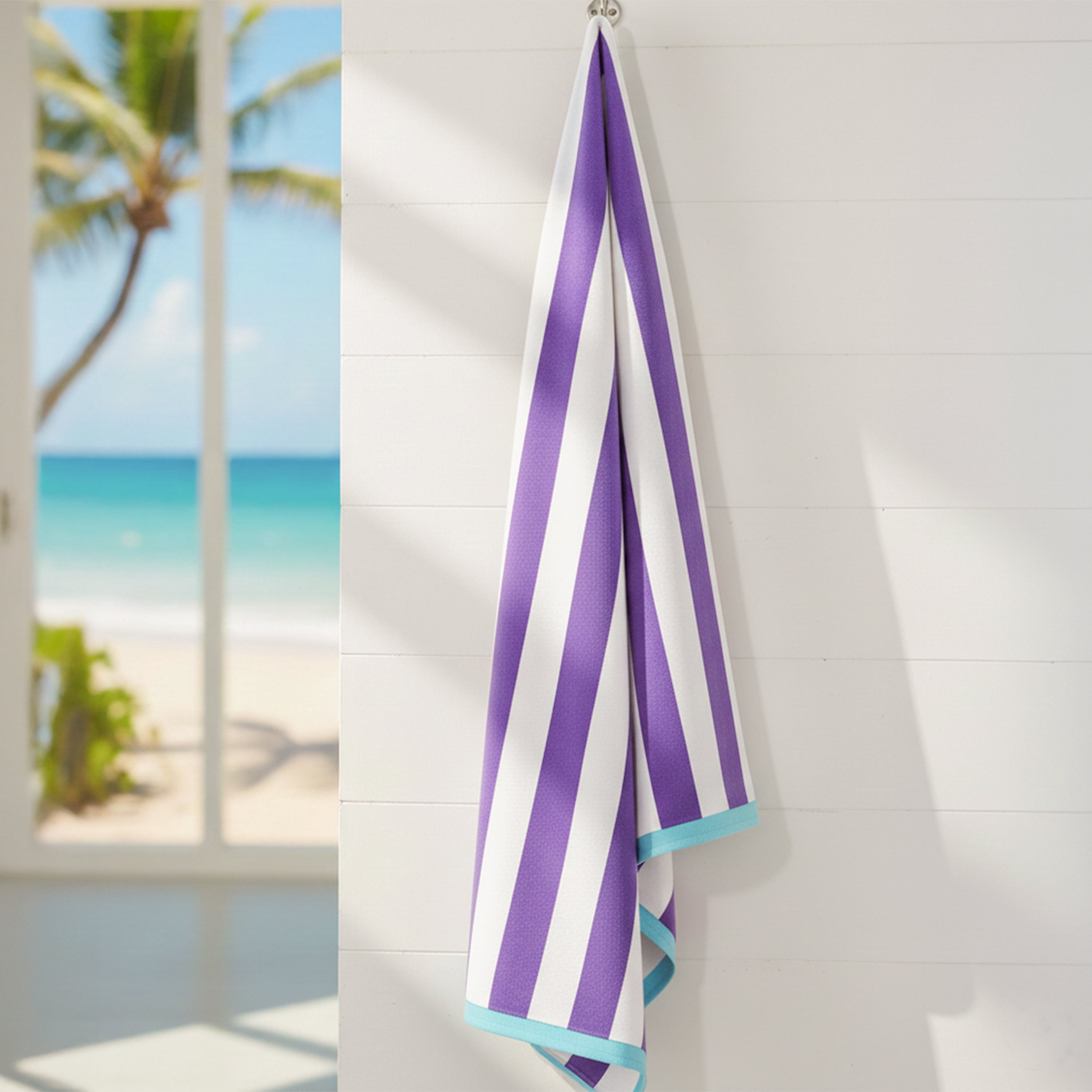 Cabana Stripe Periwinkle Beach Towel, Soft Absorbent Cotton, 30 x 60 inches
