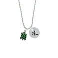 thumbnail image 2 of Delight Jewelry Silvertone Green Top Turtle Silvertone Script Initial Disc - K - Charm Necklace, 20"+3", 2 of 4