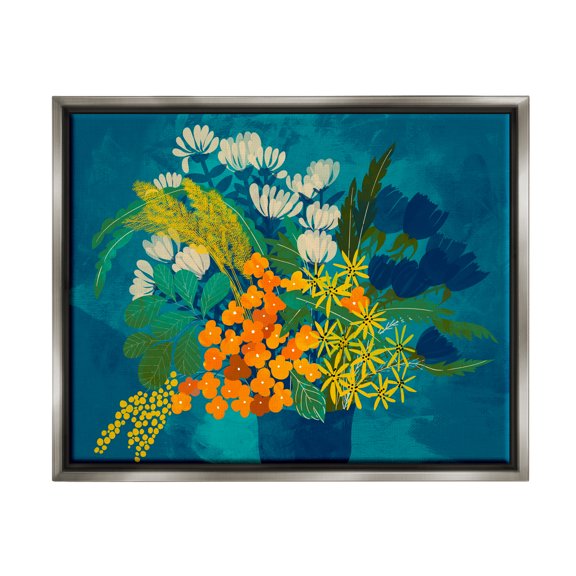 Stupell Industries Mixed Vase Florals Botanical & Floral Painting Gray Floater Framed Canvas Art Print Wall Art, 21 x 17