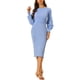 thumbnail image 2 of Vestido de mujer Inspire Chic de punto con cuello redondo, mangas 3/4, cinturón y dobladillo plisado en azul neblina M, 2 of 6