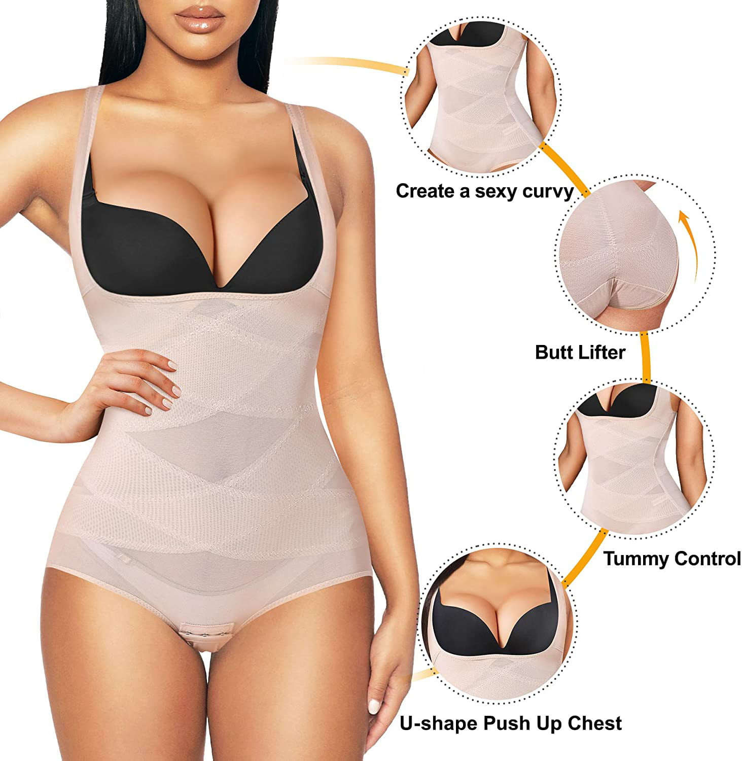 Irisnaya Shapewear Bodysuit for Women Waist Trainer Tummy Control Slimming  Body Shaper Butt Lifter Sexy Bodysuits Open Bust Panty Girdle(Beige  3X-Large) 