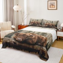 Castle Fairy Highland Cow Twin Sheet Sets for Female Men,Abstract Vintage Bedding