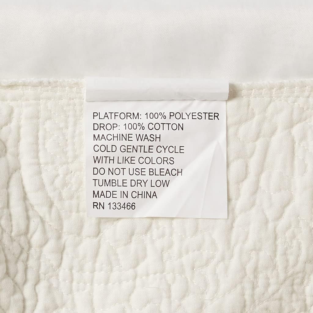 Global Trends Paige 100% Cotton Paisley-Quilted Bed Skirt 18-Inch Drop Length, Twin, Ivory