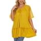 thumbnail image 3 of Tops fruncidos para mujer, cuello en V, costuras de encaje, dobladillo fruncido, manga corta, blusa informal para mujer para fiesta en la calle, oficina, amarillo L, 3 of 6