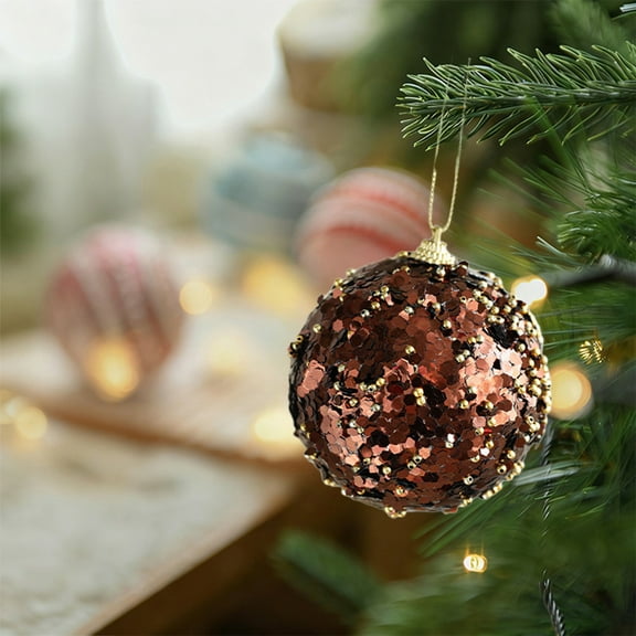 Christmas Ball 3.14in Brown Glitter Hanging Ornament Holiday Tree Decoration Festive DIY Arrangement Plastic Xmas Decor, 1pcs(A)