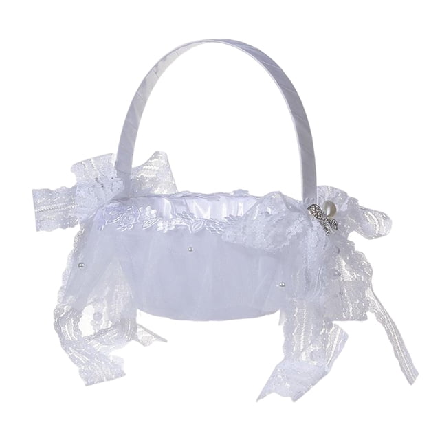 Cesta de cintas de satén, bolsa de regalo para dulces, cesta de mano, contenedor de dulces de frutas, flor con encaje