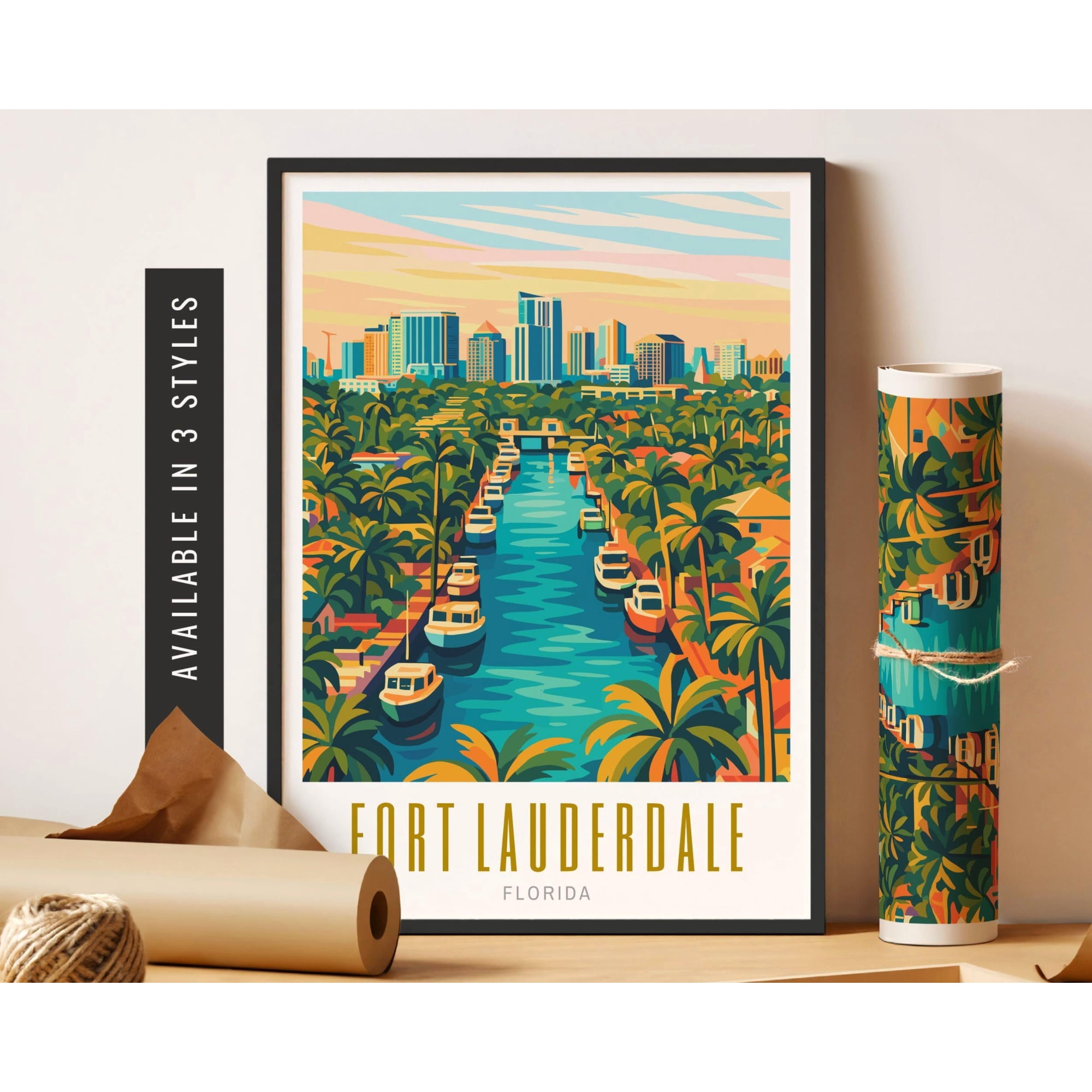 Fort Lauderdale Florida Travel Destination Ft Us City Unart Travel Wall Art Alternate Style 2 Poster , Poster Print Only