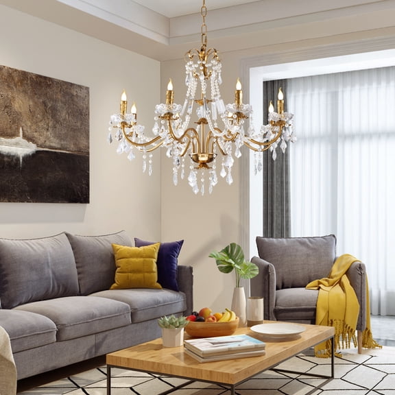 AFANQI 8-Light Retro Crystal Chandelier, Gold Bronze Finish