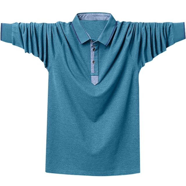 ylioge Long Sleeve Golf Shirts for Men L-6XL Big & Tall Button Collared Tees Tops Plus Size Casual Solid Pullover Comfort Basic Office Work Tshirts