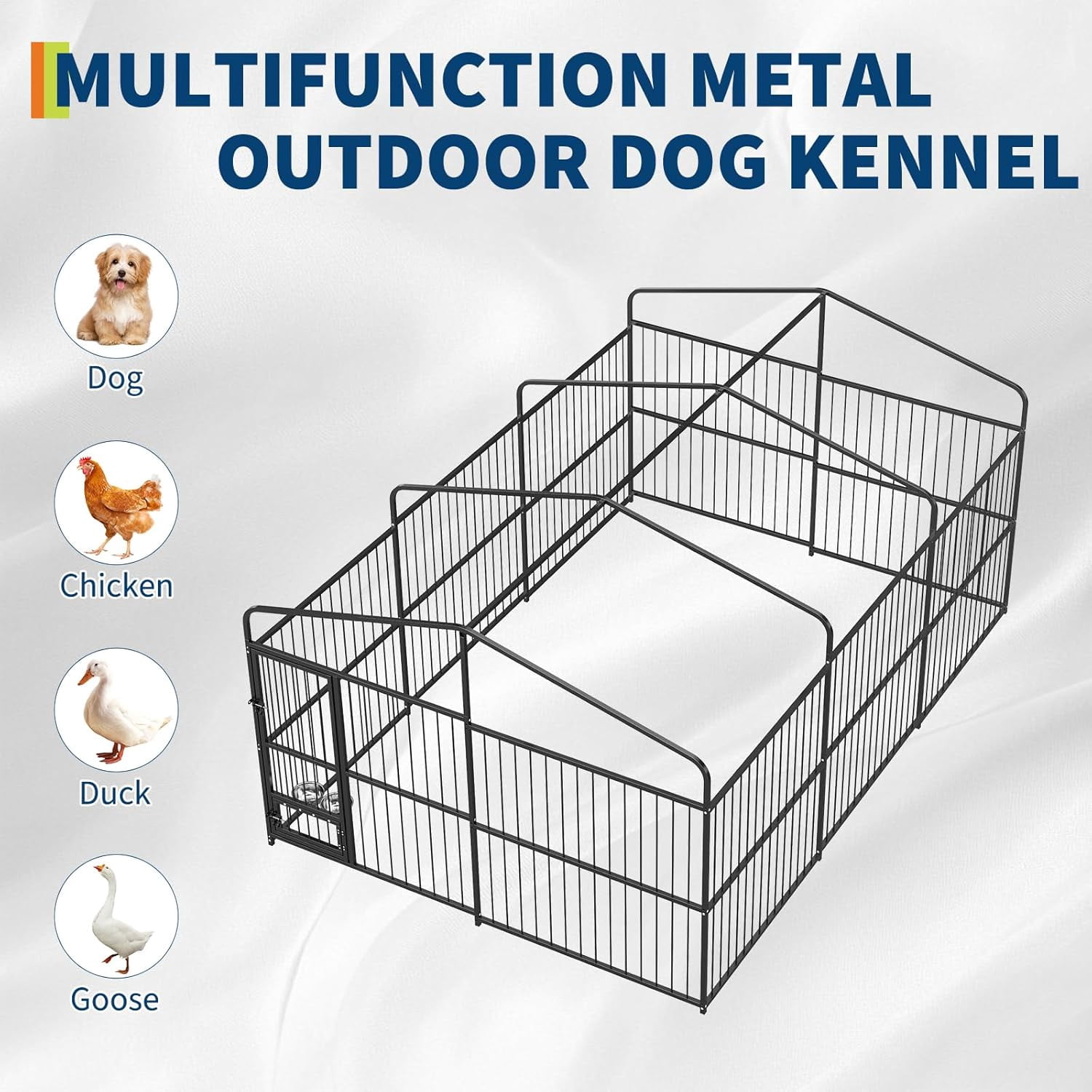 10x15x6FT Heavy Duty Large Outdoor Dog Kennel with Waterproof Cover and Feeding Doors for Backyard Garden Patio