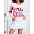 thumbnail image 3 of Gupgi Pull de Noël pour Femmes Manches Longues Col Rond Sequins Lettre Pull Décontracté Rayé, 3 of 9