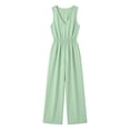thumbnail image 6 of ClodeEU Women's V Neck Sleeveless Drawstring Waist Wide Leg Jumpsuit, Casual Loose Romper with Pockets Green,Women's Plus L, 6 of 6