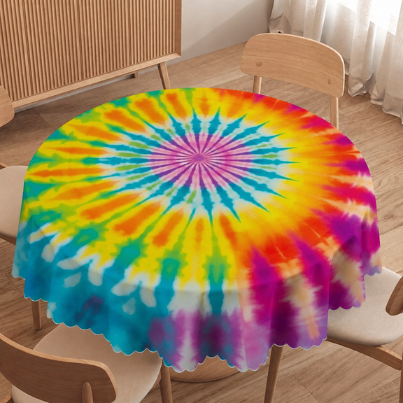 Odenmar 70 inch Round Tablecloth, Featuring Colorful Tie Dye Spiral Pattern, Made from Polyester Fabric for Dining Kitchen Party Home Decor