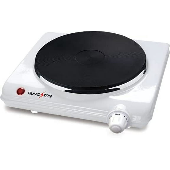 EUROSTAR ES131W 1000W Single Burner with Cast-Iron Flat Plate, White