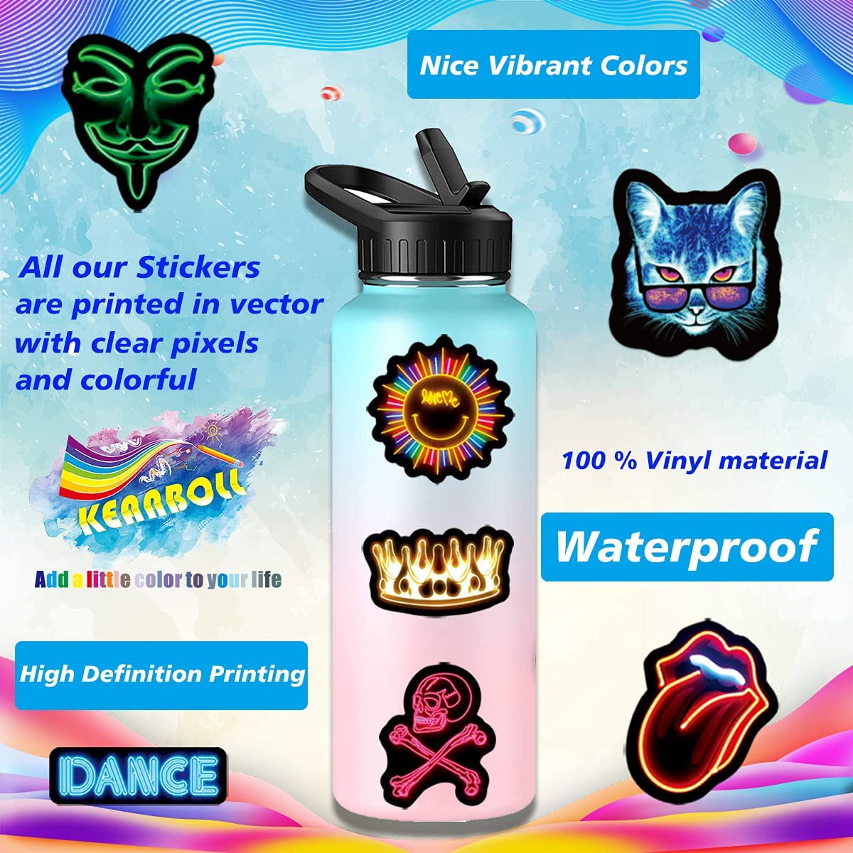Cool Neon Graffiti Sticker Pack Water Bottle Stickers - Temu