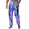 thumbnail image 2 of Sxiwei Mens Shiny Metallic Jogger Pants Holographic Rave Disco Dance Harem Pants Boho Arab Trousers Blue M, 2 of 6