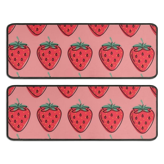 Kitchen Rugs Sets Of 2,Red Strawberry Plants Fruit Pink Pattern Anti Fatigue Kitchen Mat Rugs Non Slip Washable,Decorative Kitchen Floor Mats for Kitchen,Sink,Laundry,17"x47" 17"x47"