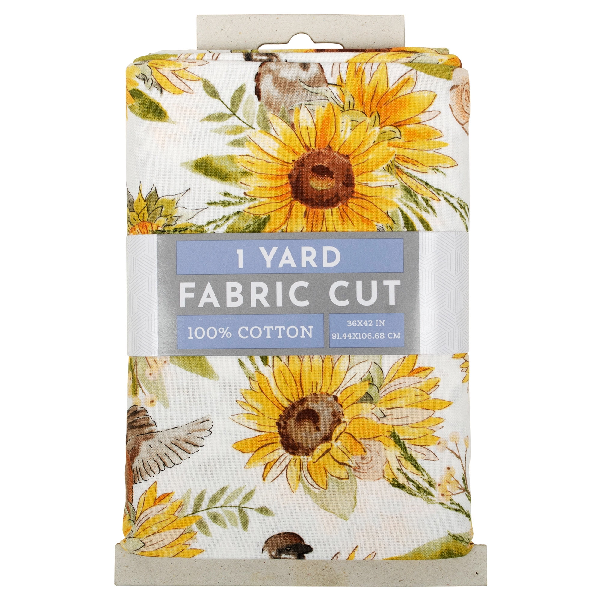 (3 pack) Fabric Editions 36" x 42" Cotton Sunflower Birds 1 Yard Precut Sewing & Craft Fabric, White 1 Piece