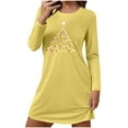 thumbnail image 2 of Christmas Dresses for Women Cute Xmas Tree Graphic Nightgown Long Sleeve T-Shirt Dress Loose Crewneck Nightshirts Sleepwear Yellow L, 2 of 6
