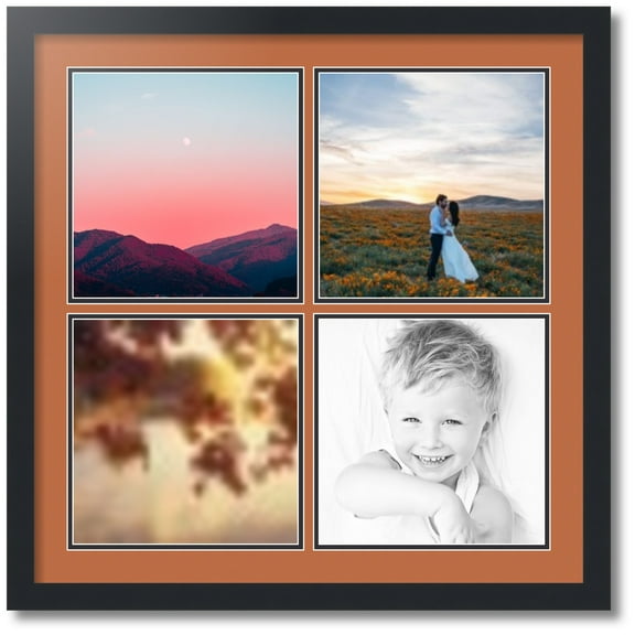 ArtToFrames Collage Photo Picture Frame with 4 - 10x10" Openings, Framed in Black with Red Orange and Black Mats (CDM-3926-1593)