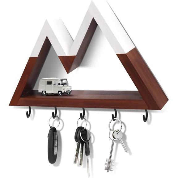 Mountain Key Holder For Wall Decorative, Wooden Key Hanger Wall Mount W/ 5 Hooks