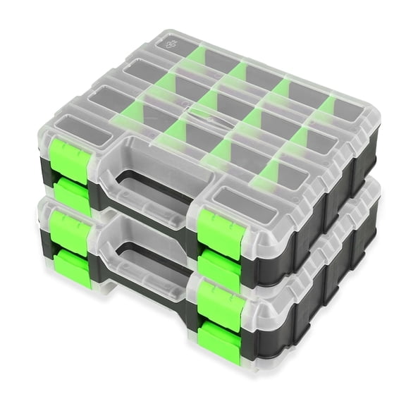 NOBRAND Small Parts Organizer Box, 34 Compartments, Removable Dividers, for Hardware Screws, 2 Pack