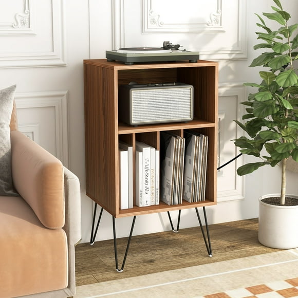 Giantex Record Player Stand, Vinyl Record Storage Cabinet for Living Room, Bedroom, Walnut