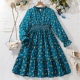 thumbnail image 2 of Mercatoo Child Girls Kids Long Sleeve Thin 𝐅loral Casual Dress Kids Holiday P𝐚rty High Waist Swing 𝐅lowy Midi Dresses, 2 of 9
