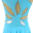 thumbnail image 4 of LIUHUO Custom Long sleeved Figure Skating Dress Girls Ladies Blue Spandex with Diamond Decor Leaf Pattern, 4 of 7